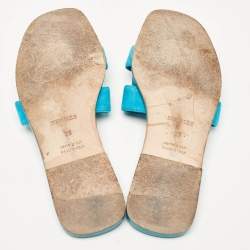 Hermes Blue Suede Oran Flat Slides Size 37