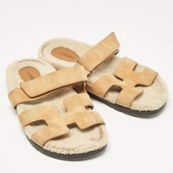 Hermes Tan Suede Chypre Sandals Size 40.5