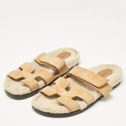Hermes Tan Suede Chypre Sandals Size 40.5