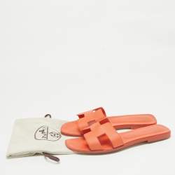 Pre Owned Hermes Orange Leather Oran Flat Sandals Size 40