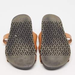 مملوكة مسبقًا Hermes Brown Leather Chypre Sandals Size 39