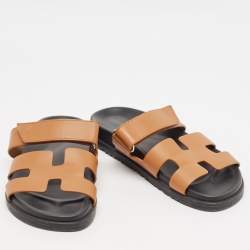 مملوكة مسبقًا Hermes Brown Leather Chypre Sandals Size 39