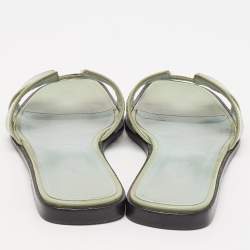 Hermes Green Patent Leather Oran Flat Slides Size 38.5
