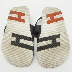 Pre Owned Hermes Black Parachute Fabric Electric Flat Sandals Size 37.5