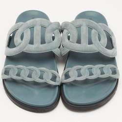 Pre Owned Hermes Light Blue Suede Extra Flat Sandals Size 40