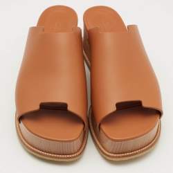 Hermes Tan Leather Ellipse Platform Sandals Size 40