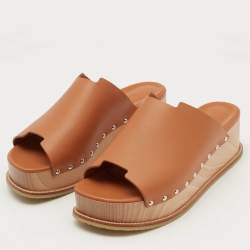 Hermes Tan Leather Ellipse Platform Sandals Size 40