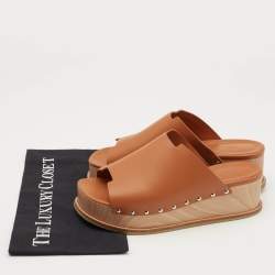 Hermes Tan Leather Ellipse Platform Sandals Size 40
