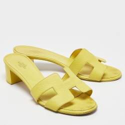 Hermes Yellow Leather Oasis Slide Sandals Size 38