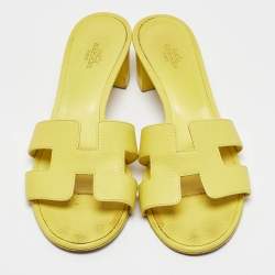 Hermes Yellow Leather Oasis Slide Sandals Size 38