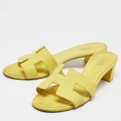 Hermes Yellow Leather Oasis Slide Sandals Size 38