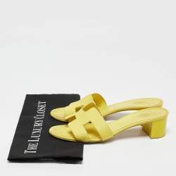 Hermes Yellow Leather Oasis Slide Sandals Size 38