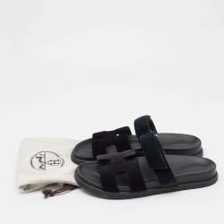 Hermes Black/Green  Velvet Chypre Flat Sandals Size 40