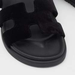 Hermes Black/Green  Velvet Chypre Flat Sandals Size 40