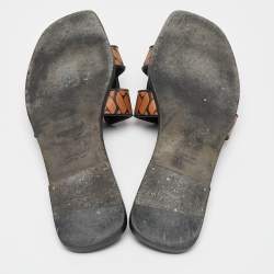 مملوكة مسبقًا Hermès Black/Brown Printed Leather Oran Flat Slides Size 41
