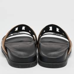 Hermes Black/Gold Leather Extra Sandals Size 36