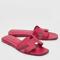 مملوكة مسبقًا Hermès Pink Leather Oran Flat Slide Sandals Size 38