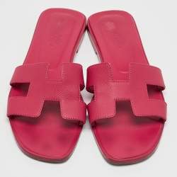 مملوكة مسبقًا Hermès Pink Leather Oran Flat Slide Sandals Size 38
