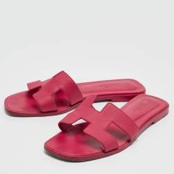 مملوكة مسبقًا Hermès Pink Leather Oran Flat Slide Sandals Size 38