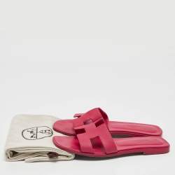 مملوكة مسبقًا Hermès Pink Leather Oran Flat Slide Sandals Size 38