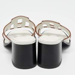 Hermes White Leather Izzy Slide Sandals Size 38.5