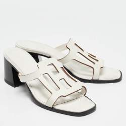 Hermes White Leather Izzy Slide Sandals Size 38.5