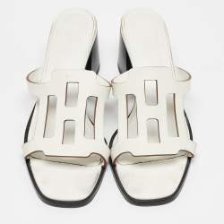 Hermes White Leather Izzy Slide Sandals Size 38.5