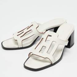 Hermes White Leather Izzy Slide Sandals Size 38.5