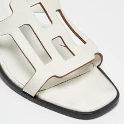 Hermes White Leather Izzy Slide Sandals Size 38.5
