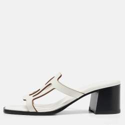 Hermes White Leather Izzy Slide Sandals Size 38.5