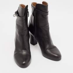 Hermes Black Leather Saint Germain Block Heel Ankle Boots Size 39