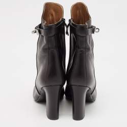 Hermes Black Leather Saint Germain Block Heel Ankle Boots Size 39