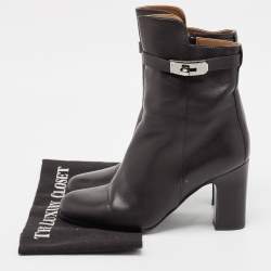 Hermes Black Leather Saint Germain Block Heel Ankle Boots Size 39