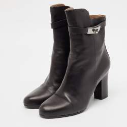 Hermes Black Leather Saint Germain Block Heel Ankle Boots Size 39