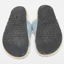 Pre Owned Hermes Blue Fur and Suede Chypre Flat Sandals Size 39