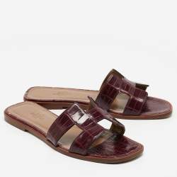 Hermes Purple Alligator Oran Flat Slides Size 37.5