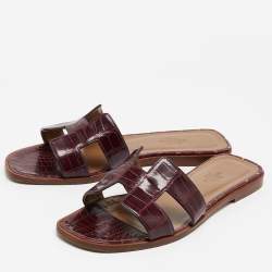 Hermes Purple Alligator Oran Flat Slides Size 37.5