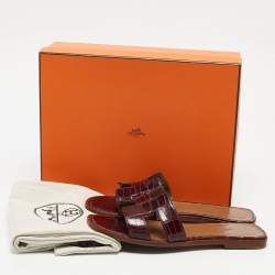 Hermes Purple Alligator Oran Flat Slides Size 37.5