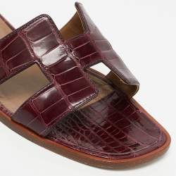 Hermes Purple Alligator Oran Flat Slides Size 37.5