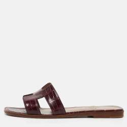 Hermes Purple Alligator Oran Flat Slides Size 37.5