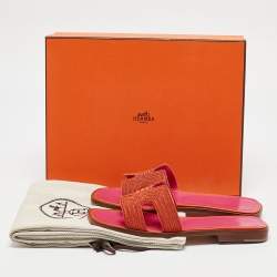 Pre Owned Hermes Orange Twisted Metal Thread Oran Slide Sandals Size 36