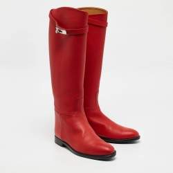 Hermes Red Leather Jumping Boots Size 39