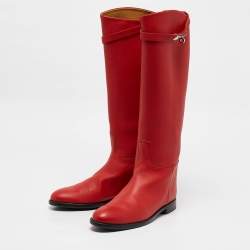 Hermes Red Leather Jumping Boots Size 39