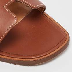 Hermes Brown Leather Oran Slide Sandals Size 36