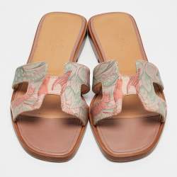 Hermes Multicolor Printed Canvas Oran Slide Sandals Size 36