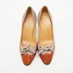 Hermes Multicolor Suede Brogue Bow Accents Pumps Size 37.5
