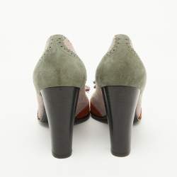 Hermes Multicolor Suede Brogue Bow Accents Pumps Size 37.5
