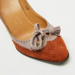 Hermes Multicolor Suede Brogue Bow Accents Pumps Size 37.5
