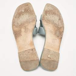 Hermes Grey Leather Oran Flat Slides Size 38