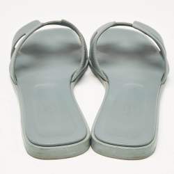 Hermes Grey Leather Oran Flat Slides Size 38